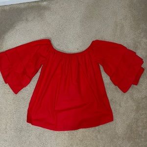 Off the shoulder red velvet heart shirt